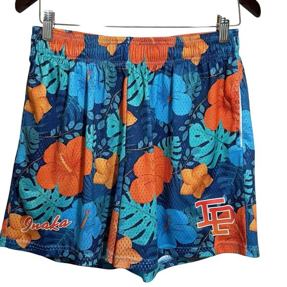 Inaka Power IP Floral Blue Shorts Sz Large Mesh Gym Shorts Hawaiian Hibiscus Men - Picture 1 of 6